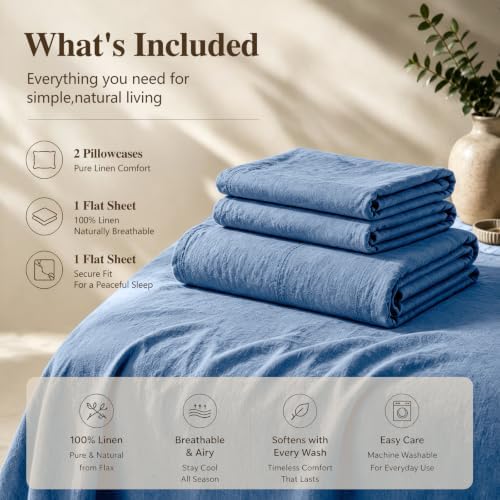 MEISHANG 100% French Linen Sheets California King,4 Pcs,18-24" Deep Pocket