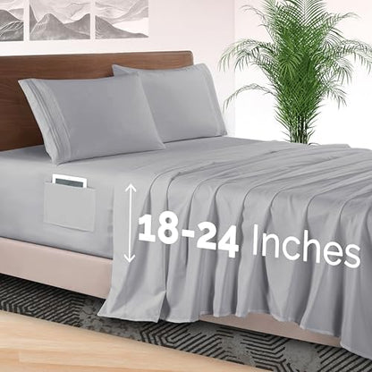 Elegant Comfort 4-Piece Bed Sheet Set - Luxury Bedding 1500 Premium Hotel Quality Microfiber, All Around Elastic 18-24 Inches Deep Fitted Sheet- Extra Deep Pocket Sheets, Full, Silver Grey