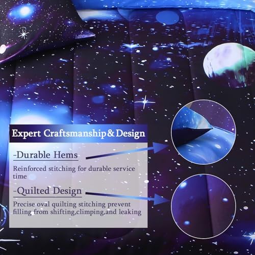 JQinHome Twin Galaxy Comforter Sets 6 Piece Bed in A Bag, Outer Space Themed Bedding for Children Boy Girl Teen Kids,1 Comforter, 1 Flat Sheet, 1 Fitted Sheet, 2 Pillowshams, 1 Cushion Cover(Purple)