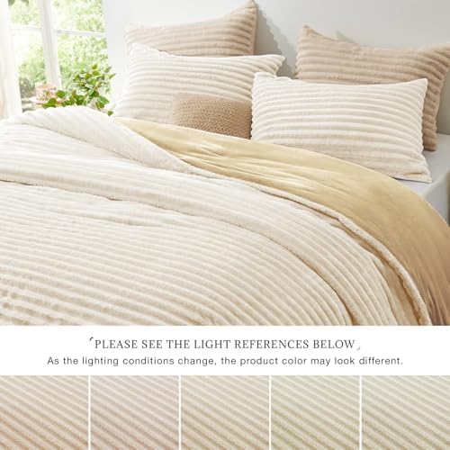 EXQ Home Fluffy Comforter Set Queen Size,3 Pieces Bed Set,Beige&Khaki