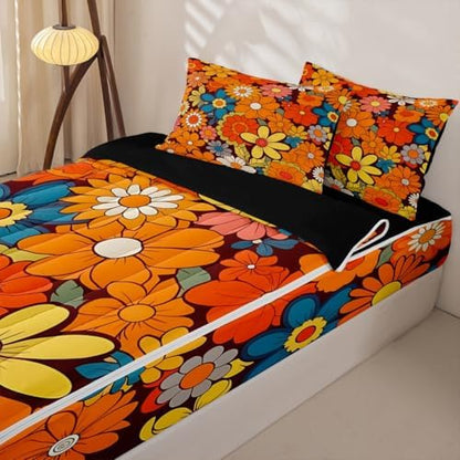 Feelyou Floral Groovy Hippie Comforter Set Queen Size Kids Boys Girls
