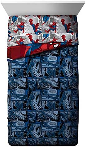 Marvel Spiderman Twin Comforter Set 4 Piece Kids Bedding for Boys, Multi