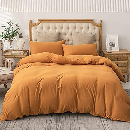 PURE ERA Jersey Knit Duvet Cover Set Solid Burnt Orange Queen