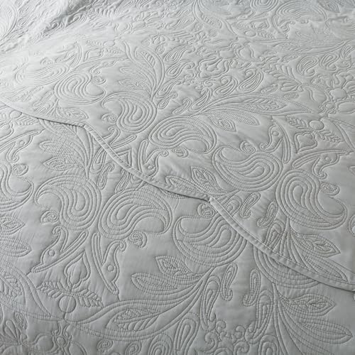 HoneiLife Quilt Set Queen Size - 3 Piece Queen Quilt Bedding Set Microfiber Quilt Sets Lightweight Bedspreads Reversible Coverlets Retro Bed Cover Floral Bedding Set All Season Quilts-Light Grey