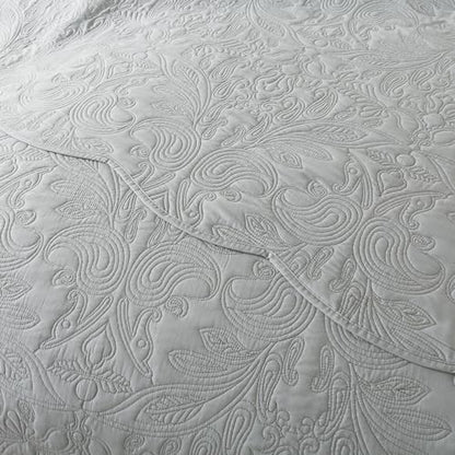 HoneiLife Quilt Set Queen Size - 3 Piece Queen Quilt Bedding Set Microfiber Quilt Sets Lightweight Bedspreads Reversible Coverlets Retro Bed Cover Floral Bedding Set All Season Quilts-Light Grey