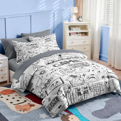 Nesker Full Comforter Set for Boys, 7 Pieces Gaming Bedding for Kids