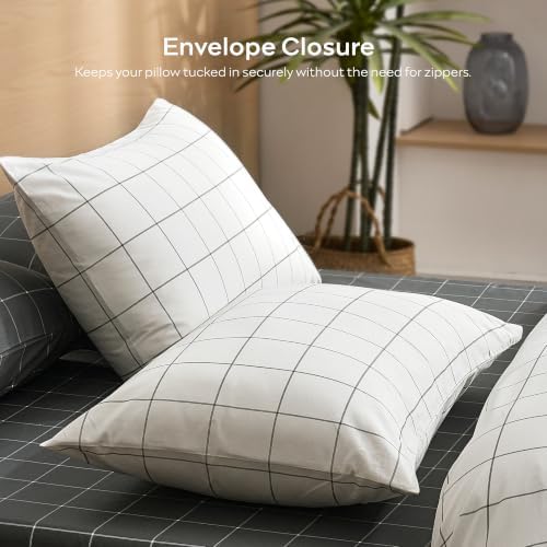 JELLYMONI 100% Cotton Sheet Set, White Plaid, Twin