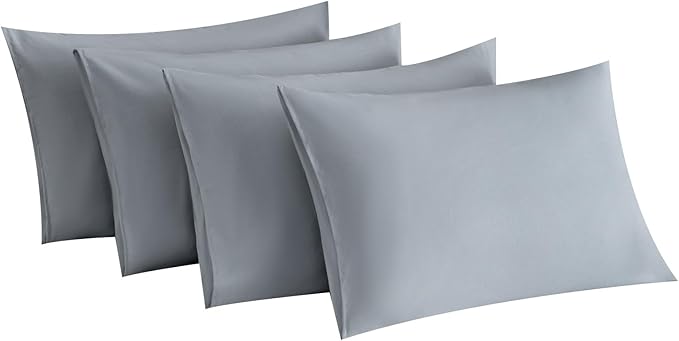 MINIPANDA Light Grey Pillowcases Set of 4 Standard Size- Gray Pillow Cases Super Soft, Smooth and Breathable - Envelope Design - Machine Washable Lightweight (20X26 Inches (4 Piece))
