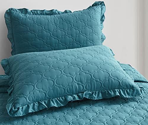CHIXIN Ruffle Skirt Bedspread - 30" Long Drop, Shabby Chic Style Bedding, Lightweight, 3 Piece Set, Full Size, Lagoon