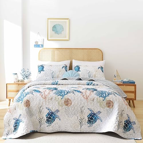 weigelia Coastal Quilt Twin Size, Sea Turtle Lightweight Summer Bedding