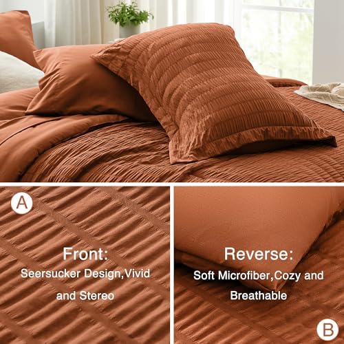 Love's cabin Seersucker Terracotta King Size Comforter Set