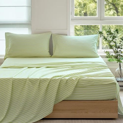 JELLYMONI 100% Cotton Sheet Set, Sage Green Striped, King