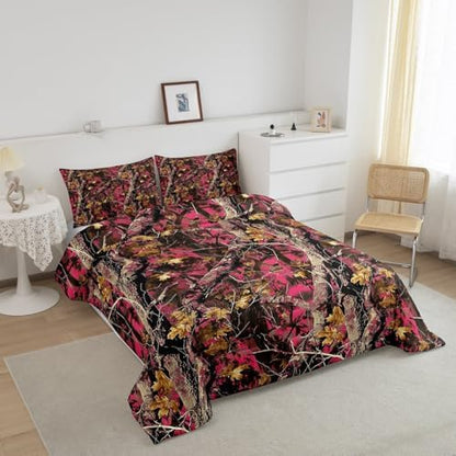 Feelyou Woods Pink Camouflage Comforter Set Twin for Boys Girls Bedding