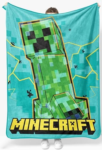 Jay Franco Kids Plush Throw Blanket – Soft & Cozy Fleece Throw for Bedroom & Couch Décor, Official Licensed Product, Teal - Minecraft, 46x60 - Throw Blanket