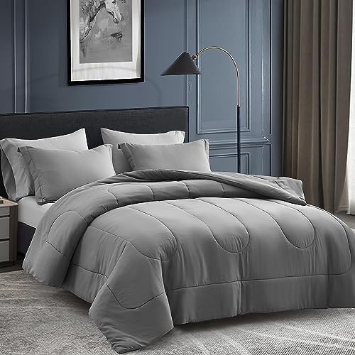 Maple&Stone Twin Comforter Set 5 Pieces Bed in a Bag Dark & Light Grey