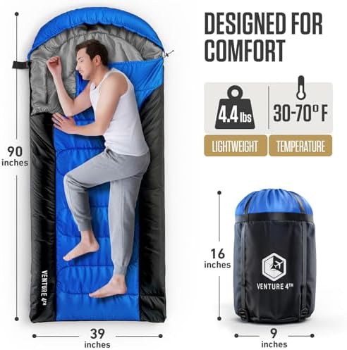 VENTURE 4TH Backpacking Sleeping Bag for Camping - Single, XXL & Double