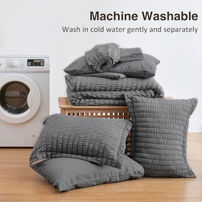 Love's cabin Seersucker Dark Grey Queen Comforter Set