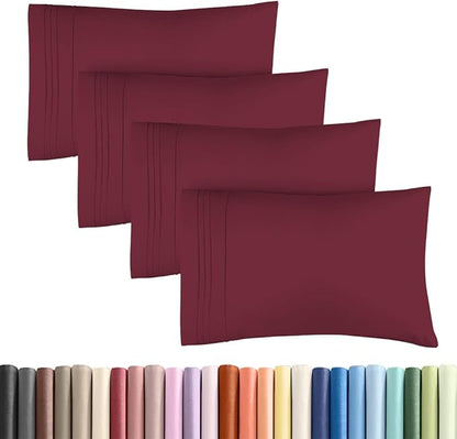 King Standard Pillow Cases Set of 4 - Soft Hotel Quality Pillowcase Covers - Comfy Bedding for Women, Men, Kids & Teens - Machine Washable Pillow Protectors - 4 Piece Set - King Standard Size Burgundy