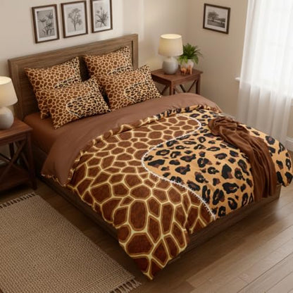 CCoutueChen Leopard Giraffe Comforter Set, Brown, Twin, 3 Piece