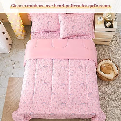 Viviland Kids Twin Bedding Sets, Girls Comforter, Pink Rainbow