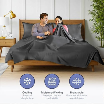 Kickoff Viscose Bamboo Sheets Full Size 4-pc 100% Organic Bamboo Viscose Bed Cooling Sheets Full Size Set Cool Bedding for hot Sleepers Sheet Set - Gift Ready Packaging (Pewter, F)
