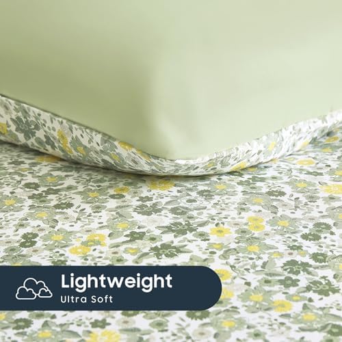 Wake In Cloud - Floral Comforter Set, Cute Vintage Flower Cottagecore Aesthetic for Women Teen Girls, Soft Lightweight Dorm Bedding, 3 Pieces, Sage Green, Full Size