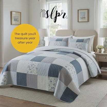 SLPR - Coastal Dream Cotton Quilt Set, Patchwork Bedding, Queen and 2 Shams