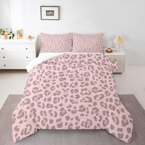 Pink Leopard Skin Comforter Leopard Print Comforter Set For Kids Boys Girls Africa Cheetah Printed Children Bedding Set Ultra Soft Decor Safari Animal Fur Pattern Duvet Set Queen Size Quilt Set