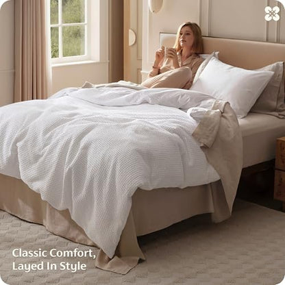 Bedsure PureWoven Cotton Waffle Weave Duvet Cover, King, Duvet Cover Only