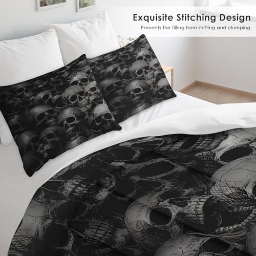 Pamnest Comforter Set Twin Size, Skull Skeleton Soft 2 Pcs Bedding for Kids and Adults, Spooky Horror Gothic Comforter Set with Pillowcase, for Bedroom Bed Decor