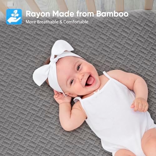 Hanherry 100% Waterproof Full Size Mattress Protector, Grey, Rayon Made from Bamboo, 3D Air Fabric, Cooling, 16 inch Deep Pocket, Noiseless