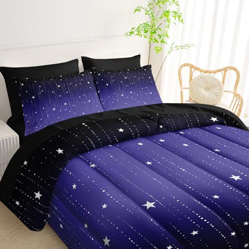 QOOMO Blue Galaxy 7 Pieces Comforter Set King,Starry Sky Bedding Set
