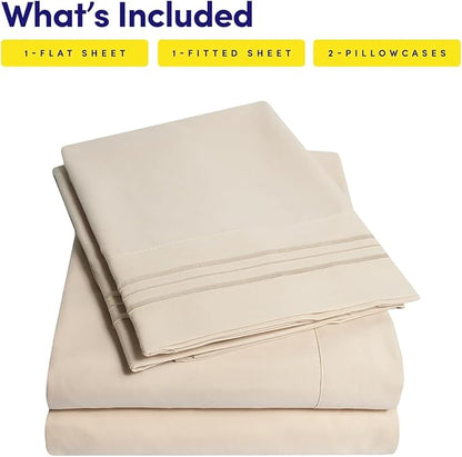 1500 Supreme Collection Full Sheet Sets Beige Cream - Luxury Hotel Bed Sheets and Pillowcase Set for Full Mattress - Extra Soft, Elastic Corner Straps, Deep Pocket Sheets, Full Beige Cream