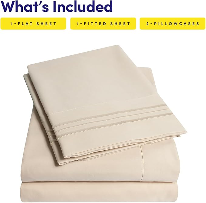 1500 Supreme Collection California King Sheet Sets Beige Cream - Luxury Hotel Bed Sheets and Pillowcase Set for Cal King Mattress - Extra Soft, Elastic Corner Straps, Deep Pocket Sheets Beige Cream