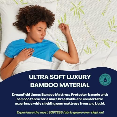 Bamboo Mattress Protector with Zipper - 100% Waterproof Full Size Cooling Mattress Cover - Ultra Soft Jacquard Fabric Breathable Noiseless Mattress Pad Cover - Zippered Mattress Encasement
