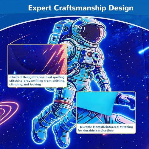 Viviland Kids Bedding Set Twin Size Comforter Sets, Bed in Astronaut Cover Set for Children