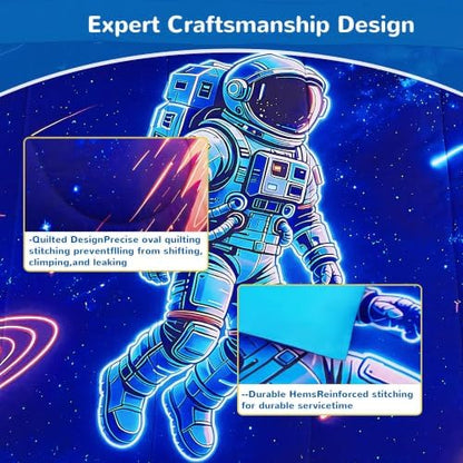 Viviland Kids Bedding Set Twin Size Comforter Sets, Bed in Astronaut Cover Set for Children