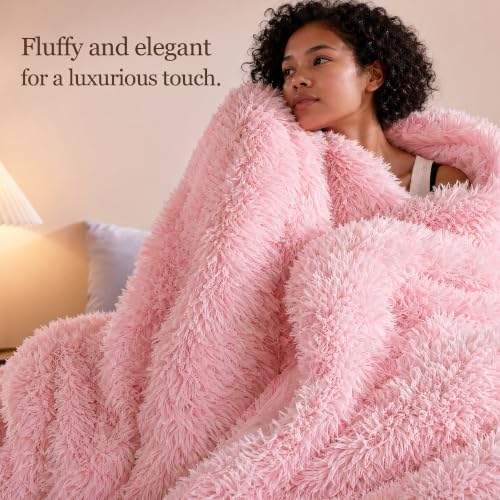 Smoofy Fluffy Twin Comforter Set, Faux Fur Pink Comforter Set 2 Pieces