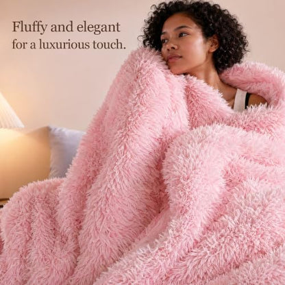 Smoofy Fluffy Twin Comforter Set, Faux Fur Pink Comforter Set 2 Pieces