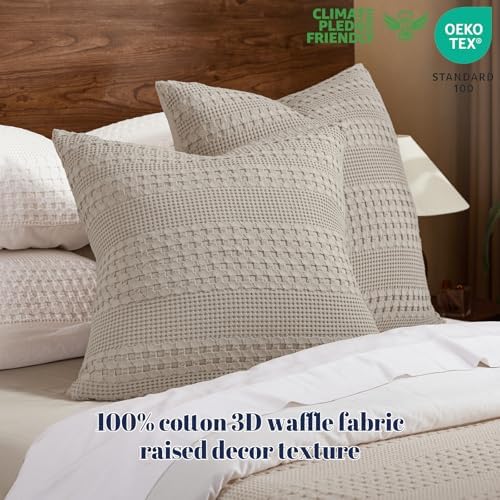 PHF Cotton Waffle Weave Euro Sham Covers 26" x 26", Pearl Gray, No Insert