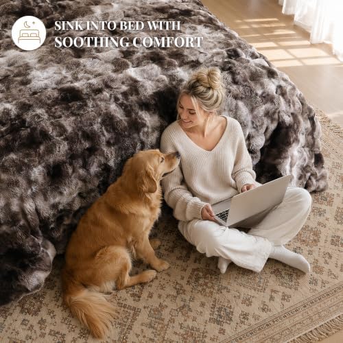 Smoofy Fluffy Faux Rabbit Fur Bubble Comforter Twin Size - Tie Dye Coffee