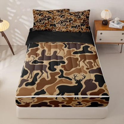 Feelyou Camo Deer Hunting Comforter Set Twin Size Girls Boys Bed in a Bag