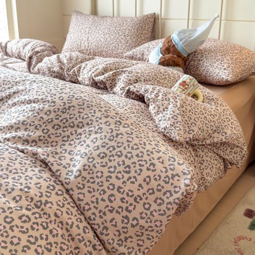 VM VOUGEMARKET Leopard Duvet Cover Set Twin,Nude Beige Pink,Muslin Cotton