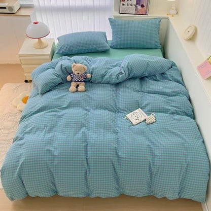 LifeTB Green Gingham Comforter Set Full Modern Style Green Purple Plaid Comforter Set Fluffy Soft Farmhouse Gingham Bedding Comforter 3 Pieces Grid Checkered Pattern Comforter with 2 Pillowcases