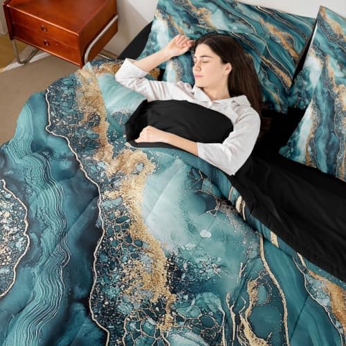 Erosebridal Marble Comforter Set Full Size,Abstract Marble Texture Bedding Set for Kids Teens,Fluid Ink Art (Comforter+Fitted+Flat Sheet+2 Pillowcases+2 Throw Pillow Covers) 7 Pieces Bed Set