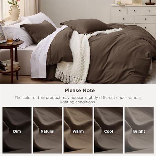 Bedsure Prewashed Duvet Cover Full, Cotton-Like Bedding Set, Dark Brown