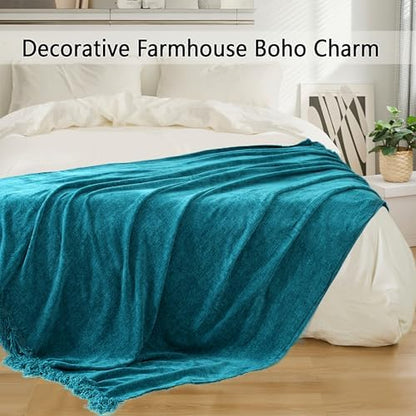 Chenille Throw Blanket for Couch 50" x 60", Teal