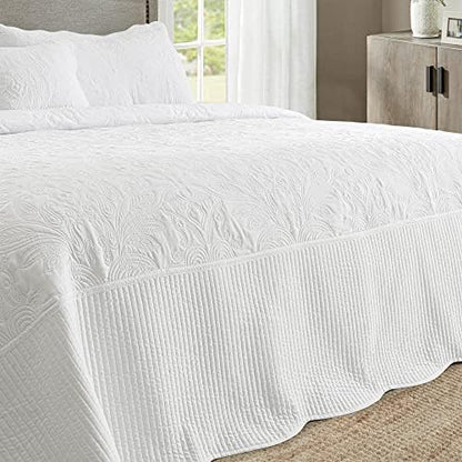 HoneiLife California King Quilt - Oversized King Bedspreads 120x120, 4-Piece Cal King Quilt Sets,Rustic Bedding Sets King Size,Reversible Coverlets Lightweight Bed Cover for All Season Use-White