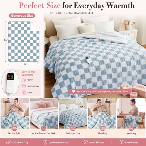 Heated Blanket Electric Full Size 72"X84", Heating Blanket Full, Misty Blue
