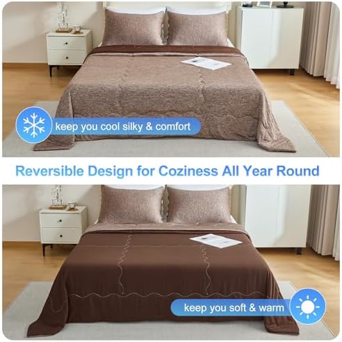 CHOSHOME Cooling Comforter Cooling Blanket, Q-Max 0.45 Cool Sleeping Summer Blanket for Hot Sleeper Night Sweats, Twin XL 60" x 90", Brown